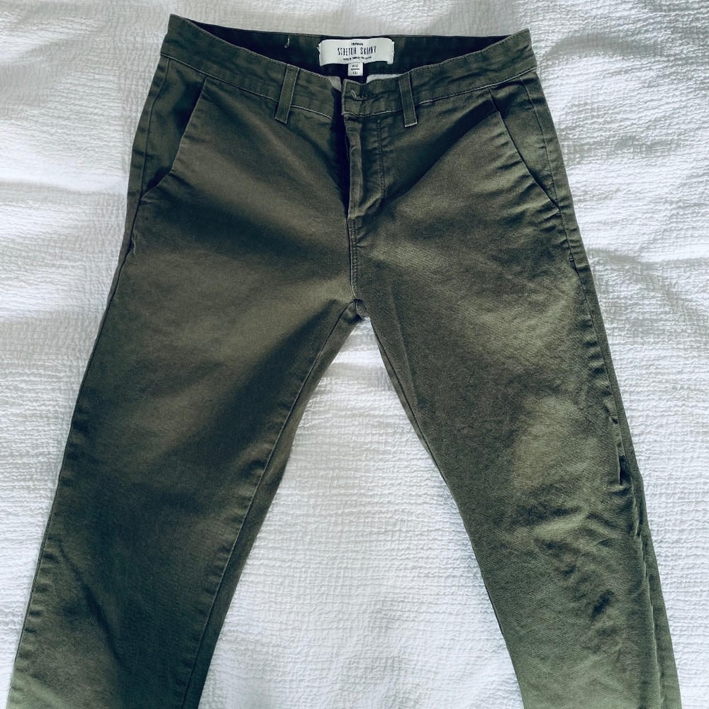 Olive Green Skinny Stretch Topman Pants